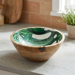 Tazón de madera hecho a mano con diseño de hoja verde, estilo bohemio, para servir comida, ecológico, para camping, personalizado, reutilizable, para mesa. - Product Image 1