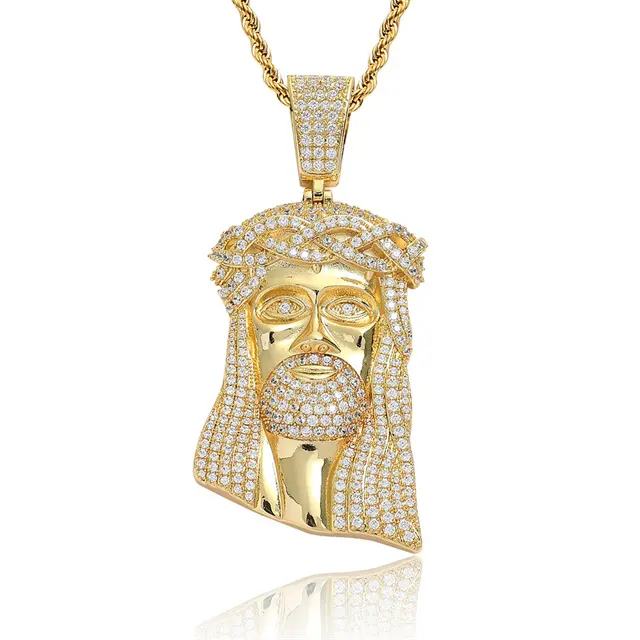 Moissanite Diamond Jesus Stuk Hoofd Hanger Ketting Hiphop Mode Fijne Sieraden Hanger Iced Out Gold Lord Jesus Ketting Voor Mannen