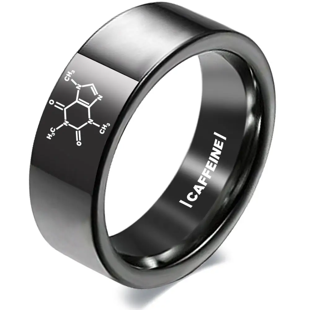 แหวนคู่สำหรับผู้ชายทำจากสเตนเลสสตีลโมเลกุลคาเฟอีนเคมีขนาด8มม. แหวนคู่สำหรับงานแต่งงานงานปาร์ตี้เครื่องประดับสำหรับเดินทาง
