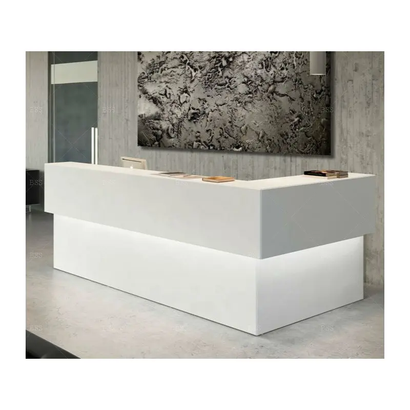 Mostrador de recepción médica, diseño de Spa, mármol Artificial moderno, forma de L, blanco, mostrador de recepción médica