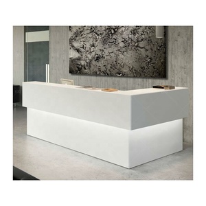 Mostrador de Recepción para Spa Médico, Diseño Moderno y Contemporáneo, Mármol Artificial, Forma de L, Color Blanco - Product Image 1
