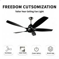 Ventilateur de plafond BLDC noir mat 56 pouces 5 pales sans lumière, moteur DC silencieux avec télécommande pour hôtel, commerce, salon