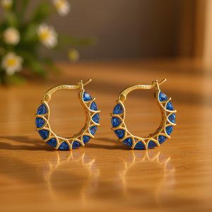 Pendientes de aro de oro Leeboto con piedras preciosas azules, diseño geométrico, joyería clásica de moda para mujer - Product Image 2