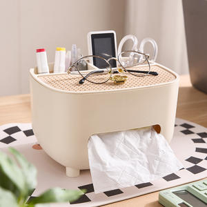 กล่องกระดาษทิชชู่เซิงฮูพลาสติกสีเบจนอร์ดิกอเนกประสงค์สำหรับห้องนั่งเล่นโต๊ะกาแฟดีไซน์เรียบง่ายทันสมัย - Product Image 1