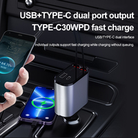 Cargador de coche PSDA 4 en 1, Cable doble tipo C, Cable de carga rápida retráctil, adaptador de encendedor de cigarrillos para iPhone15 Android