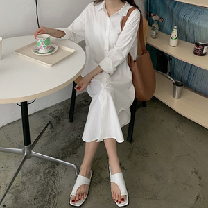 İlkbahar yaz kadın Casual bluzlar pamuk keten uzun kollu cebe ceket Slim Fit Lady tek göğüslü uzun gömlek elbise - Product Image 4