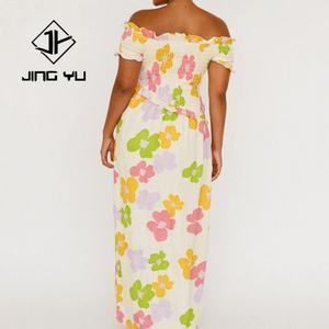 Robe décontractée plissée à volants imprimée sur mesure 2026, mélange de lin et de coton de haute qualité, robe de plage - Product Image 5