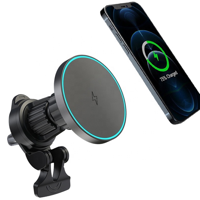 Qi2 Magnetic Wireless Fast Charger with Blue LED Lighting Car Air Vent Mount Phone Holder Magnet 15W Car Wireless Charger Stand