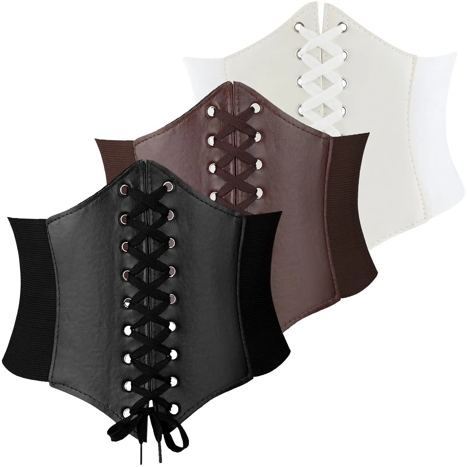 Gothic Dark Lace Up Female Waist Belt Corset Wide PU Leather Belts Ladies Waistband Dress Adjustable Dress Girdle Belts Women