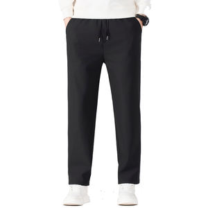 Pantalon décontracté homme en soie glacée haute élasticité, couleur unie, coupe droite, respirant, nouveau modèle été, avec logo personnalisé - Product Image 1