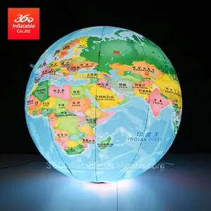 广告定制发光二极管充气星球地面照明气球蓝色美丽地球充气月亮球装饰