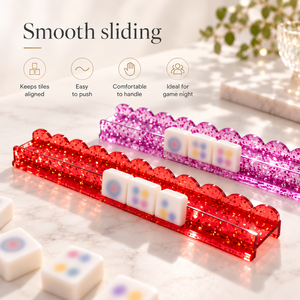 Soporte de Acrílico Rojo Dorado para 4 Jugadores de Mahjong Americano, Duradero, con Ranuras Festoneadas y Regla de Empuje - Product Image 2