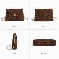 Tas Selempang Kulit Suede Motif Leopard Vintage dengan Rantai, Tas Bahu Wanita, Clutch Malam, Grosir Pabrik