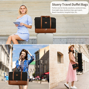 Ensemble <span class=keywords><strong>de</strong></span> 3 sacs <span class=keywords><strong>de</strong></span> <span class=keywords><strong>voyage</strong></span> pour femme : sac <span class=keywords><strong>de</strong></span> week-end, sac <span class=keywords><strong>de</strong></span> nuit, sac fourre-tout avec <span class=keywords><strong>trousse</strong></span> <span class=keywords><strong>de</strong></span> <span class=keywords><strong>toilette</strong></span> bandoulière en toile et cuir PU, bagage cabine 14 pouces - Product Image 6