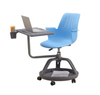 Chaise de formation mobile intégrée moderne avec tablette d'écriture, pour usage scolaire, entièrement en plastique moulé par injection, hauteur réglable, ergonomique