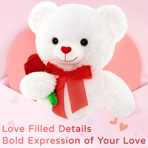 Sofort Lieferbar: Niedlicher Weißer Plüsch-Teddybär mit Blume als Bestes Geschenk für Freundin zum Valentinstag, Geburtstag, Jahrestag - Product Image 3