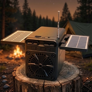 Caixa de Som Solar Portátil de Emergência com Painéis Solares Duplos, Rádio <span class=keywords><strong>FM</strong></span> e Bateria Recarregável para Uso Externo - Product Image 1