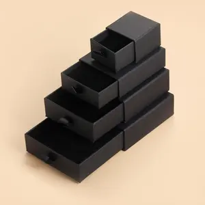 Boîte à bijoux noire avec logo personnalisé en carton kraft, boîte d'emballage à bijoux coulissante avec tiroir coulissant, vente en gros