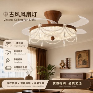 Donbao Ceiling Fan <b>Light</b> Integrated <b>Led</b> Vintage Crystal 96W Smart Control For Living <b>Room</b> Bedroom - Product Image 4