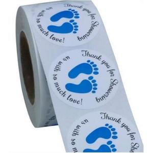 Pegatinas para el Baño del Bebé, Diseño de Huella Azul, 'Gracias por Bañarle con Amor', Etiquetas de Regalo de Cartón para 0-12 Meses - Product Image 1