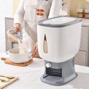 Seau de rangement automatique multifonctionnel en plastique de 10 kg, distributeur de nourriture pour riz, céréales, aliments pour animaux, bacs de rangement pour la cuisine - Product Image 4