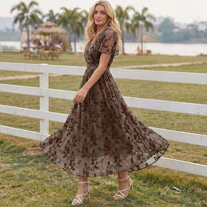 Elegante Vestido de Punto con Silueta Ajustada hasta la Rodilla, Cintura Alta, Diseño de Cuello en V, Estilo Casual y Fluido para Mujer - Product Image 2