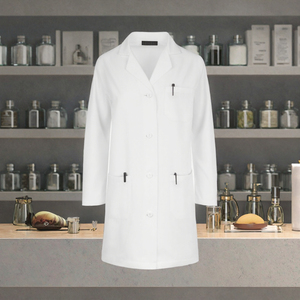 Bata de laboratorio de tela de sarga de algodón y poliéster blanca para mujer, con bordado de detección de agujas, uniforme de farmacéutica para consulta hospitalaria - Product Image 3