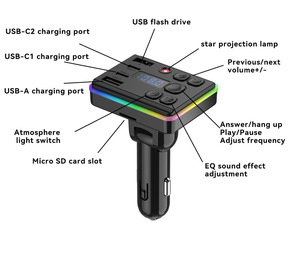 Nouveau lecteur MP3 <span class=keywords><strong>Bluetooth</strong></span> pour voiture avec appels mains libres, <span class=keywords><strong>transmetteur</strong></span> <span class=keywords><strong>FM</strong></span> et lumières ciel étoilé - Product Image 5