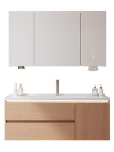 Solid wood color ceramic integrated basin bathroom cabinet combination washbasin washbasin smart mirror cabinet - Product Image 2