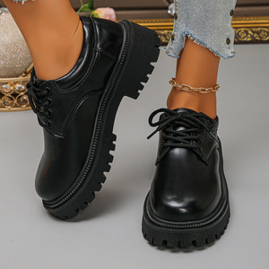 Zapatos de cuero pequeños de estilo británico con cordones para mujer, nuevos de otoño, con plataforma de suela gruesa, punta redonda y caña baja, tallas grandes - Product Image 4
