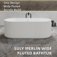 Baignoire autoportante en acrylique de haute qualité Suly Merlin, large, à rainures, coins arrondis vers l'extérieur, baignoire moderne pour se baigner, drain pour appartement