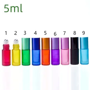 优质flacon磨砂哑光黄色紫色绿色粉色透明红色10毫升5毫升香水透明精油滚球玻璃瓶