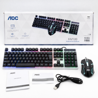 Ensemble clavier et souris filaire AOC KM100, noir, rétroéclairage arc-en-ciel, sensation mécanique, 104 touches, USB, pour jeux PC et bureau
