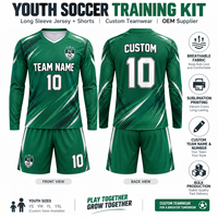 Tenue de football scolaire : Maillot à manches longues et short personnalisés pour jeunes, uniforme de football par sublimation, vente en gros OEM, ensemble nom et numéro