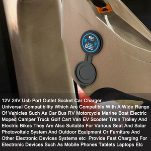 Chargeur <span class=keywords><strong>de</strong></span> <span class=keywords><strong>voiture</strong></span>/marine à double port USB QC3.0 et USB-C PD 12-24V 66W à chargement rapide avec LED, à montage encastré - Product Image 6