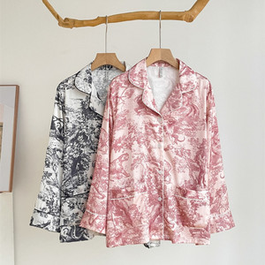Nuovo Design 2024: Pigiama in <span class=keywords><strong>Seta</strong></span> per <span class=keywords><strong>Donna</strong></span>, Elegante Stampa Jungle, Taglie Forti, Maniche Lunghe e Pantaloni, Set per Casa - Product Image 5