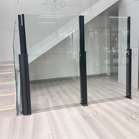 Paravent en verre rétractable à hauteur réglable manuellement, avec cadre en aluminium, balustrade en verre élévatrice pour terrasse, restaurant, extérieur