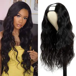 U Part Wigs Human Hair Body Wave Wig Human Hair 1 "× 4" Middle Part Clip In Hair Extensions Glueless Half WigsためBlack Women