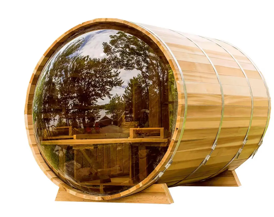 High End Design Panoramic Glass View Barrel Outdoor Steam Sauna Room for Garden Spa