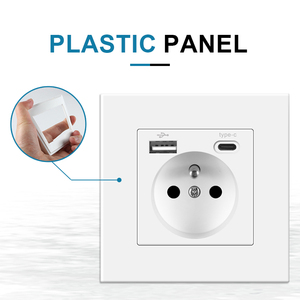 Enchufe <span class=keywords><strong>de</strong></span> pared francés estándar blanco 16A francés USB tipo C carga rápida elegante 86*86 PC Material toma <span class=keywords><strong>de</strong></span> corriente uso doméstico 250V Max - Product Image 3