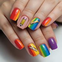 IPHF Fournitures en gros : Faux ongles à presser à thème scolaire, dégradé arc-en-ciel, pour les distributeurs de produits pour ongles