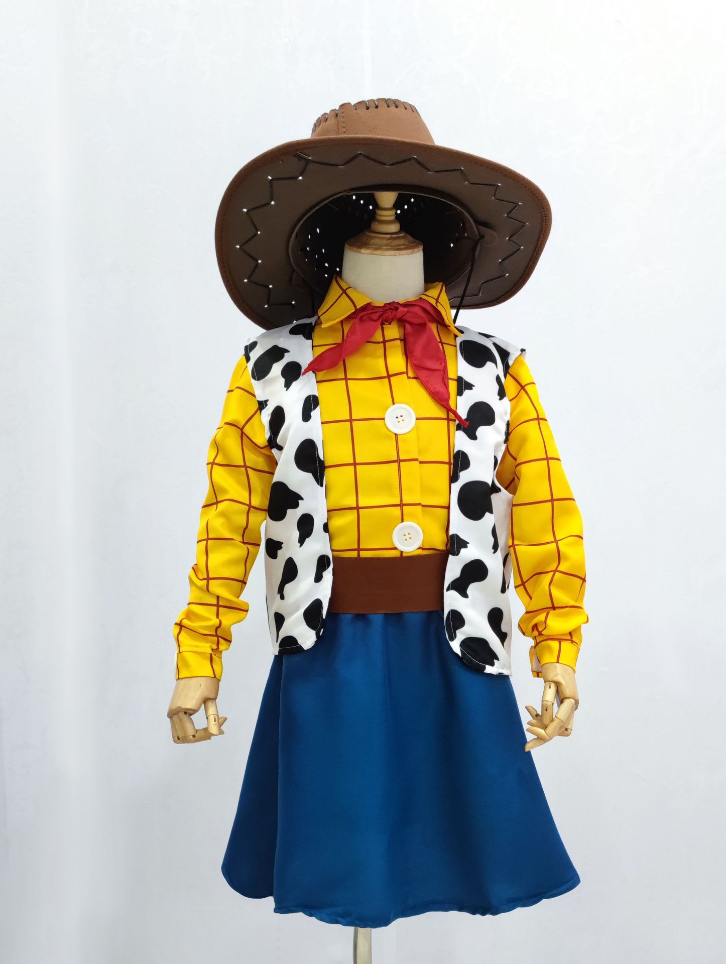 ragazza-cowboy cappello sciarpa giacca gilet overskirt cintura-giallo