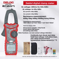 Delixi DHFDE66A Meteran Klem Digital Multimeter Tampilan Digital Otomatis Presisi Tinggi Ammeter Listrik AC/DC 1000A