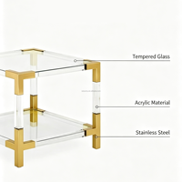 Table basse moderne en acier inoxydable, acrylique et verre avec accents dorés, design luxueux, meubles durables pour le salon, pour un usage domestique
