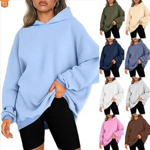 <span class=keywords><strong>Pull</strong></span> à capuche ample et surdimensionné pour femmes, poids lourd personnalisé, polaire, couleur unie, grande taille, hauts à capuche maxi pour femmes - Product Image 1