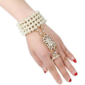 アールデコ大ギャツビー風の花シミュレーションパールブレスレットリングセット結婚式ブライダルブレスレット1920年代フラッパーアクセサリー - Product Image 5