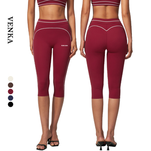 Nouveau pantalon de jogging pour femme, design à lignes contrastées, taille haute, coupe 7/8, <span class=keywords><strong>couleur</strong></span> pêche <span class=keywords><strong>miel</strong></span>, pour la course, le fitness et le yoga - Product Image 1