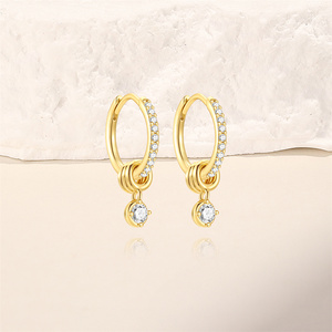 Pendientes de Aro Clásicos de Plata de Ley S925 con Circonitas, Pendientes de Aro Minimalistas con Pavé, Pendientes de Aro Colgantes de Estilo Moderno para Mujer - Product Image 2