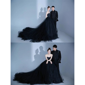 Hepburn Style Wedding Dress <b>Black</b> Satin Ball Gown Sweetheart Neckline <b>Basque</b> Waistline Vintage Elegant Banquet Long Dress - Product Image 4