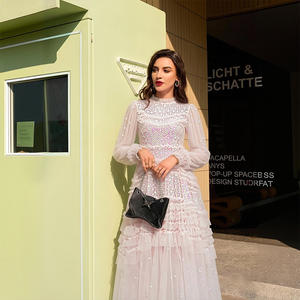 <span class=keywords><strong>Abito</strong></span> Lungo da Sera per Donna, Vestito Elegante per Occasioni Speciali, Paillettes e <span class=keywords><strong>Motivi</strong></span> Floreali in Pizzo, Maniche Lunghe, <span class=keywords><strong>Rosa</strong></span> e Rosso, <span class=keywords><strong>Abito</strong></span> Lungo da Cerimonia - Product Image 1